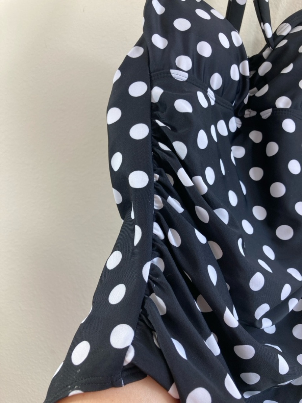 Black and White Halter Tie Polka Dot One-Piece Swimsuit Size S - Picture 3 of 13